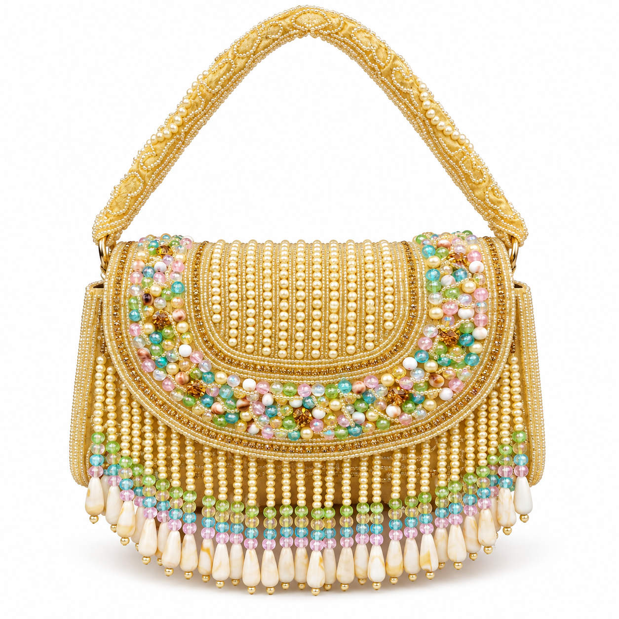 YUREMI Women’s Pearl Beaded Handbag – Multicolor Beaded Fringe Clutch 01 - Image 4