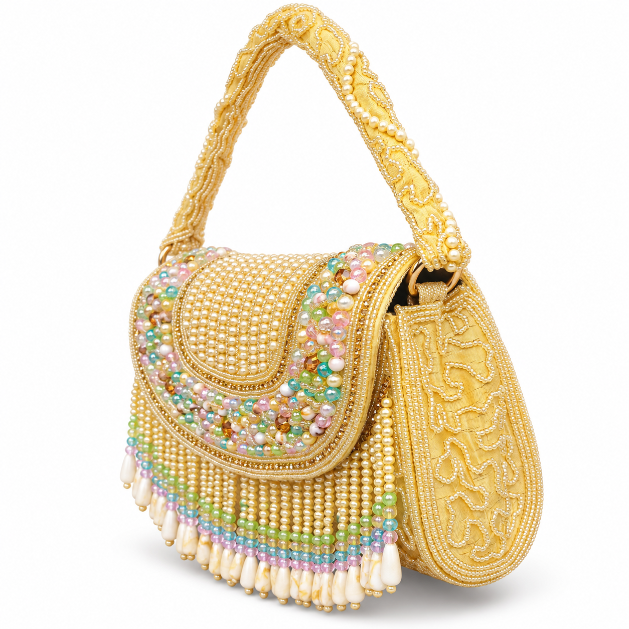 YUREMI Women’s Pearl Beaded Handbag – Multicolor Beaded Fringe Clutch 01 - Image 3