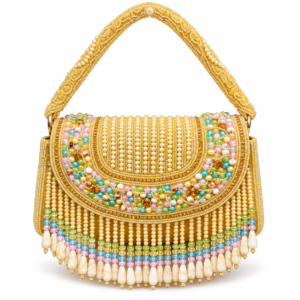 YUREMI Women’s Pearl Beaded Handbag – Multicolor Beaded Fringe Clutch 01