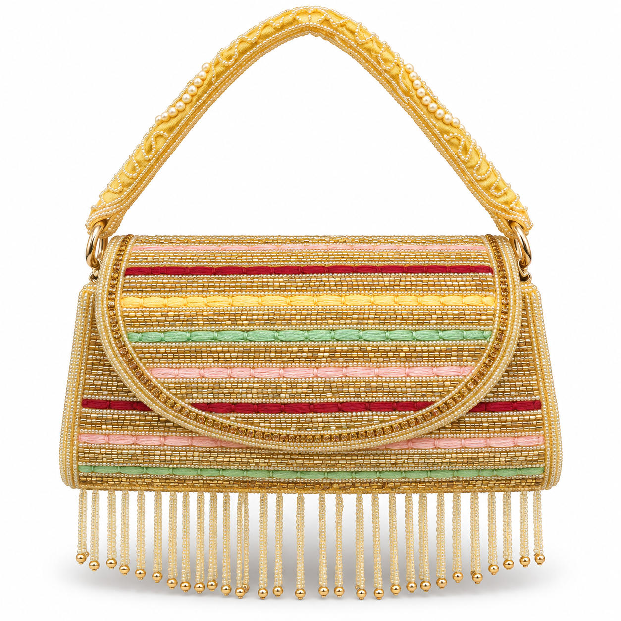 YUREMI Women’s Golden Pearl Beaded Handbag with Fringe 02