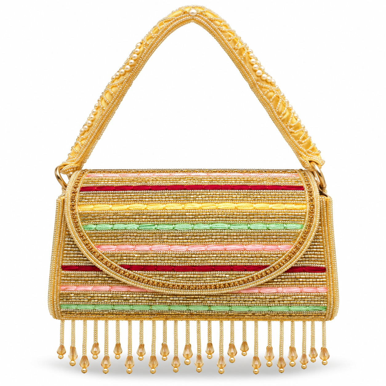 YUREMI Women’s Golden Pearl Beaded Handbag with Fringe 02 - Image 4