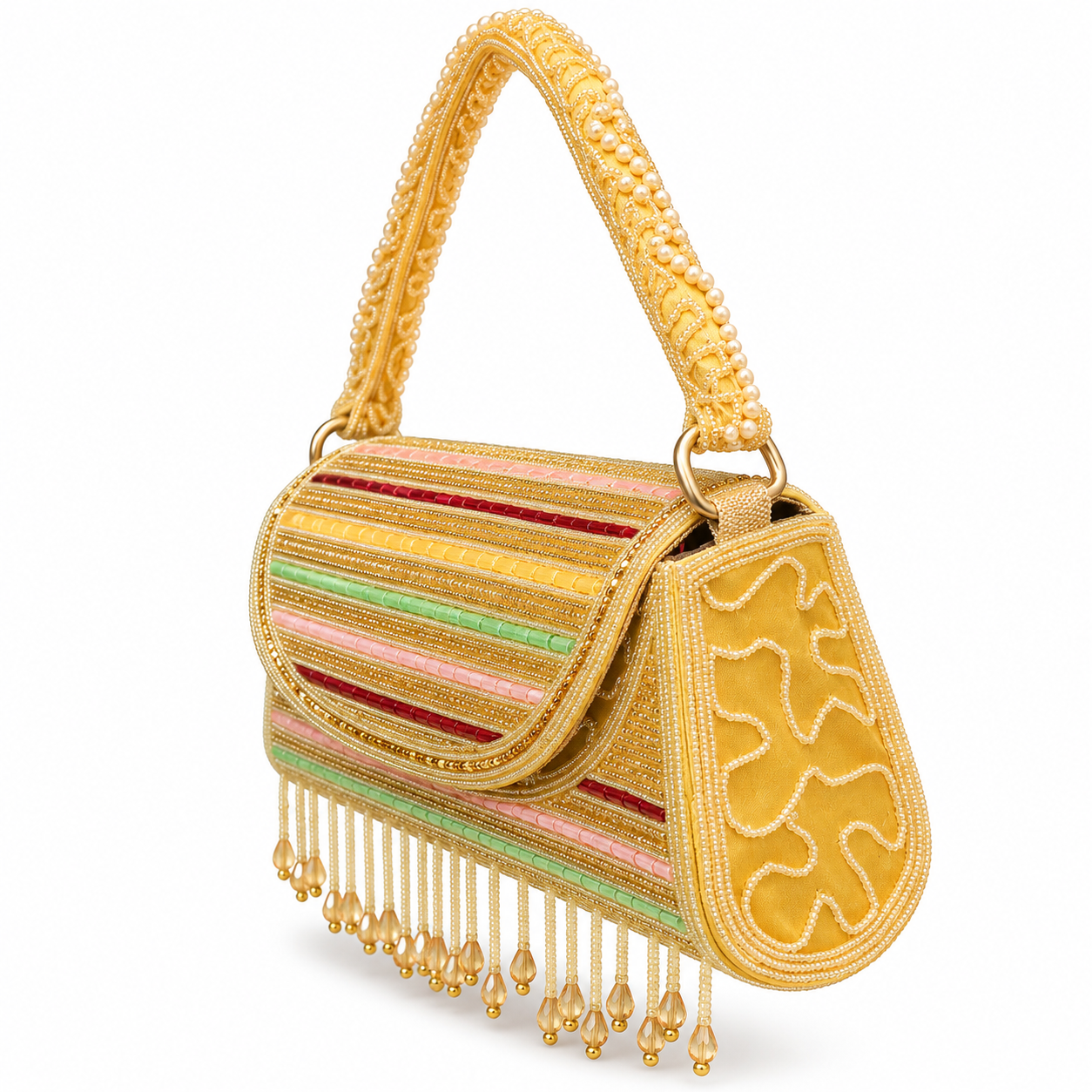 YUREMI Women’s Golden Pearl Beaded Handbag with Fringe 02 - Image 3