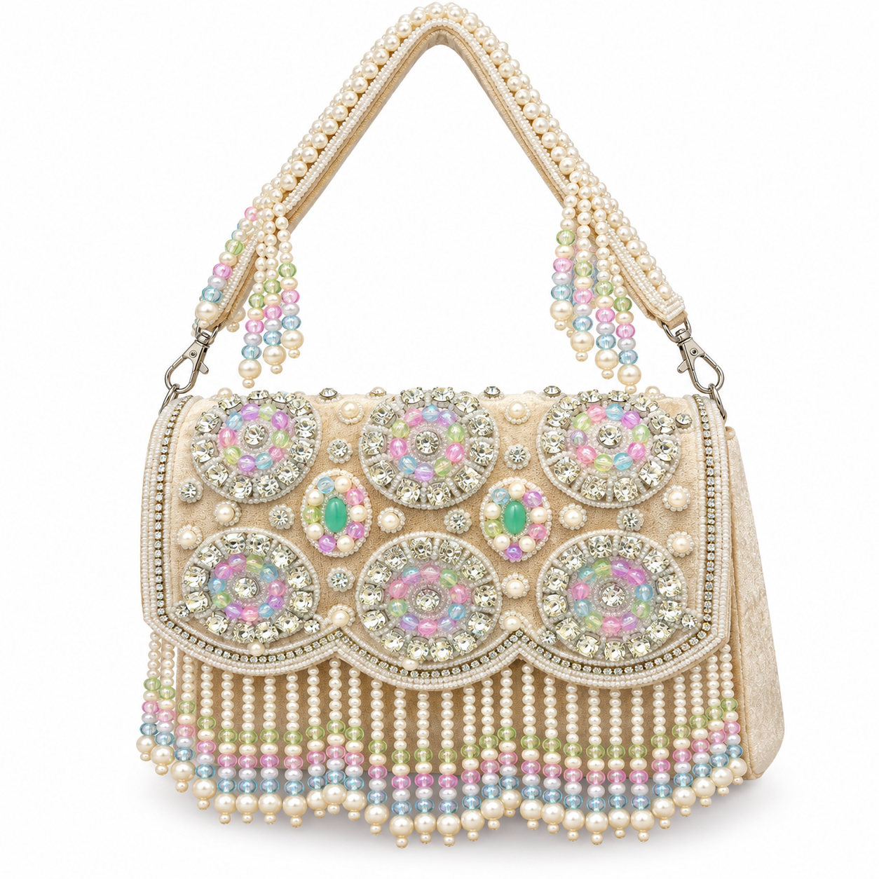 YUREMI Women’s Pearl & Crystal Embellished Bridal Clutch – Gold 04 - Image 4