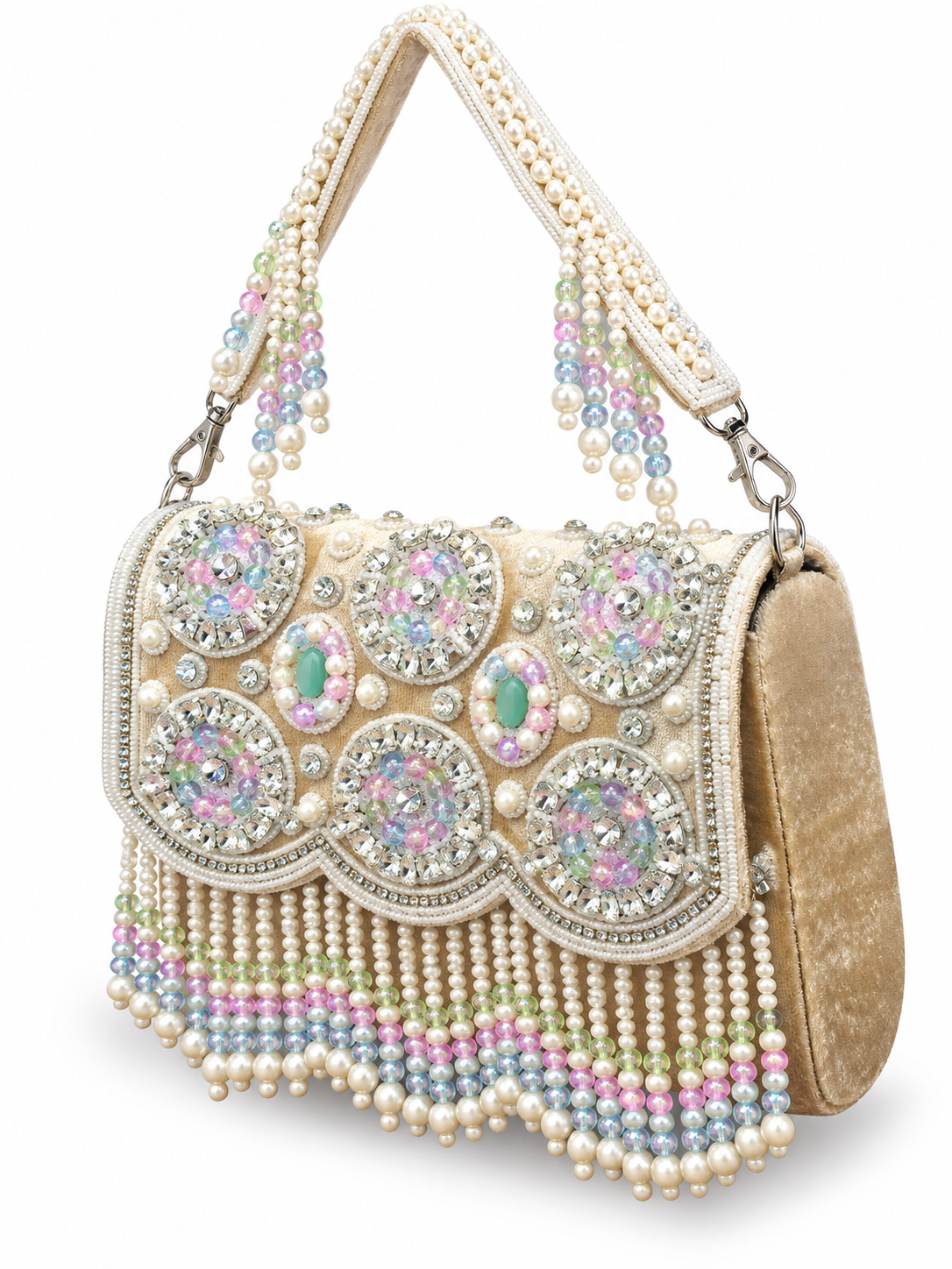 YUREMI Women’s Pearl & Crystal Embellished Bridal Clutch – Gold 04 - Image 2