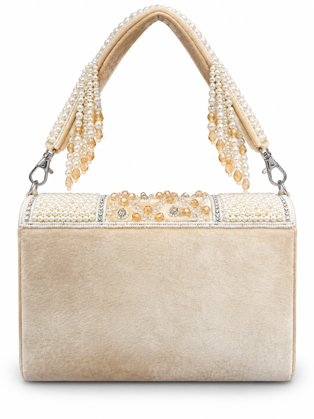 YUREMI Light Gold Pearl & Floral Beaded Embellished Clutch Bag 05 - Image 2