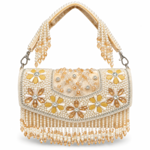 YUREMI Light Gold Pearl & Floral Beaded Embellished Clutch Bag 05
