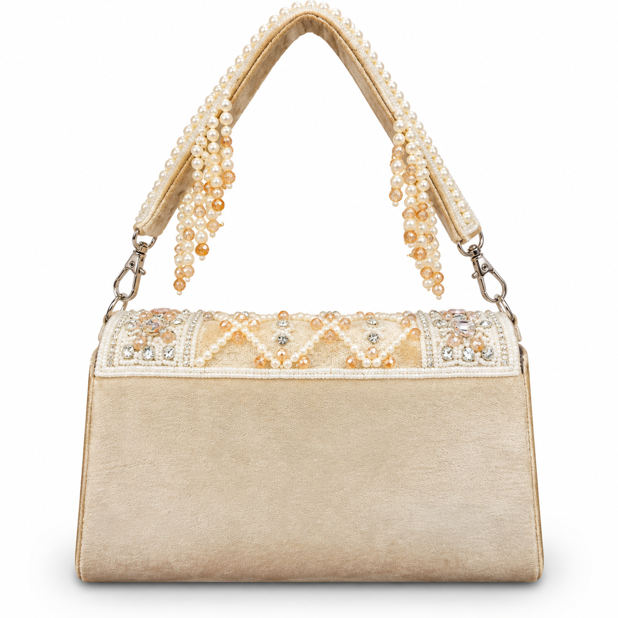 YUREMI Golden Pearl & Crystal Beaded Fringe Clutch Bag 07 - Image 2