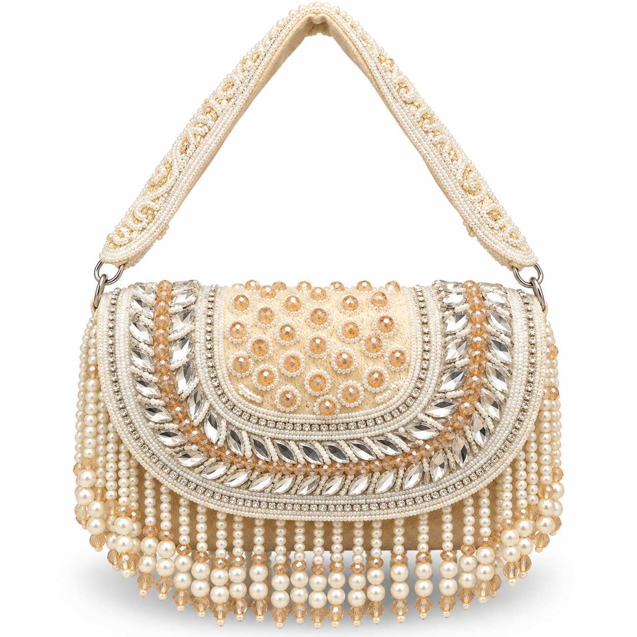YUREMI Golden Pearl & Crystal Beaded Fringe Clutch Bag 07
